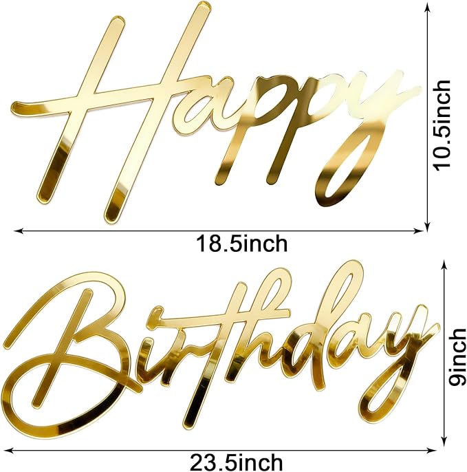 Happy Birthday Sign for Backdrop - Large Acrylic 'Happy Birthday' Mirror Sticker Sign for Birthday Balloon Arch Backdrop Party Wall Decor - Gold