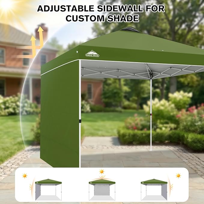 EAGLE PEAK Commercial Canopy 10x10 Pop Up Canopy Tent with 1 Sidewall, Easy Setup Heavy Duty Instant Event Shelter for Vendors & Markets, Outdoor Sun Shade, Grass Green