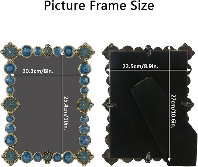 8x10 Vintage Picture Frame Decor Ornate Antique Blue Photo Frames with Glass Front, Art Decor Tabletop Display, Gifts Ideas for Women, Horizontally & Vertically