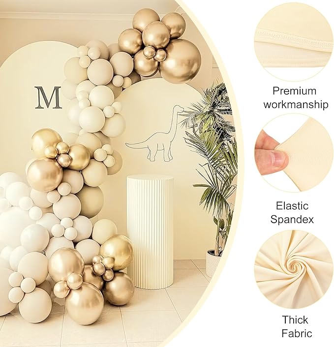 Set of 2 Spandex Fitted Arch Backdrop Cover Wedding Arch Cover Round Top Chiara Arch Backdrop Stand Covers for Birthday Party Baby Shower Wedding Arch Decor（6.6 FT Sage Green, 7.2 FT Beige）