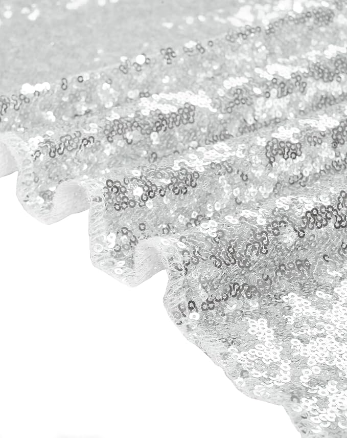 Eternal Beauty Silver Tablecloth, 60x120 Inch Sequin Rectangle Glitter Table Cover for Cake Dessert Exhibition Party Birthday Events