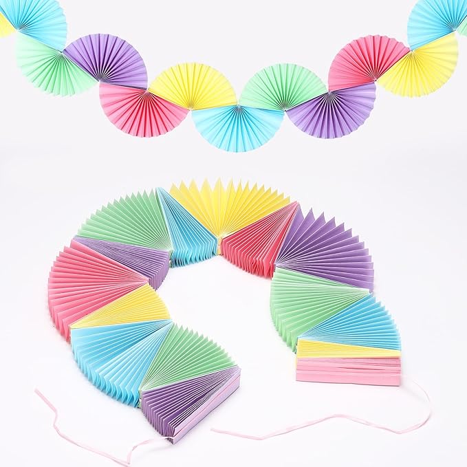 uxcell Paper Fan Garland, 5.25ft Paper Garland Hanging Decorations Set Party Hanging Decorations Fans for Birthday Parties Holiday Ornaments Family Gatherings Weddings, Candy Color
