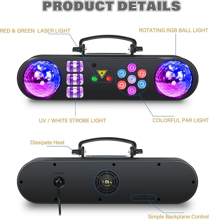 DJ Lights with Carry Bag,5IN1 DJ Party Lights with Stand Party Light Disco Light by Remote Control Sound Activated Uplights for Gig Band Wedding Event Show