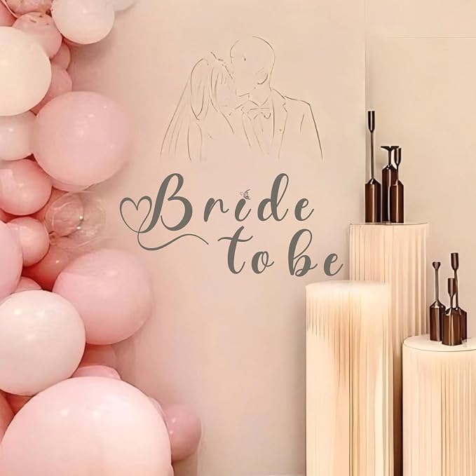 Bride to Be Wall Decal Sign, 35.4 x 11.8 inches, Wedding Engagement Party Backdrop Decoration，Balloon Arch Backdrop Sticker (Grey（bride to be）)