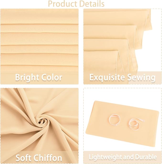 Fivenl 12 Packs 10Ft Chiffon Table Runner Champagne Sheer Table Runner Romantic Chiffon Table Runners for Wedding Birthday Party Bridal Baby Shower Table Decoration (27" x 120", Champagne)