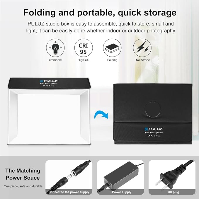PULUZ 24x16 Inch Professional Photo Light Box with 672 LED Dimmable Lights, 3000K-6500K Dimmable Temperature, Portable Shooting Tent Kit with 4 Backdrops for Product Photography