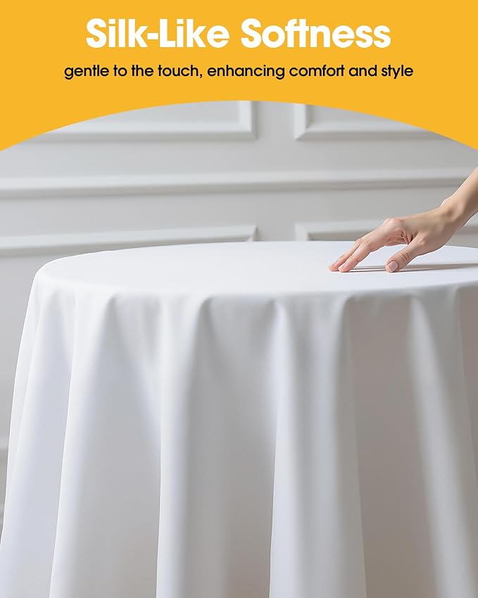 Niuara White Round Table Cloth - 6 Pack, 90" Washable Polyester Tablecloth for Round Tables, Wrinkle-Resistant Table Cover for Weddings & Parties