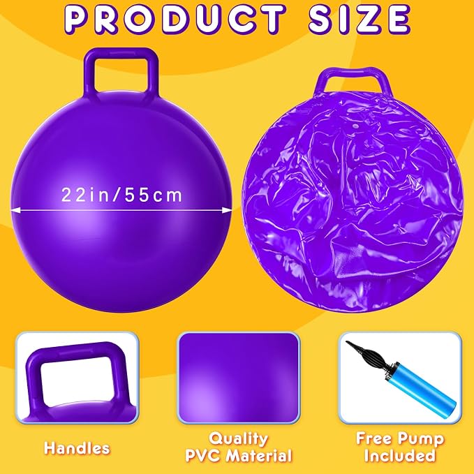 Lewtemi 3 Pcs 22 Inch Bouncing Ball with Handle, Outdoors Hopper Jumping Hopping Ball and Air Pump for Sports Exercise (Orange, Blue, Purple)