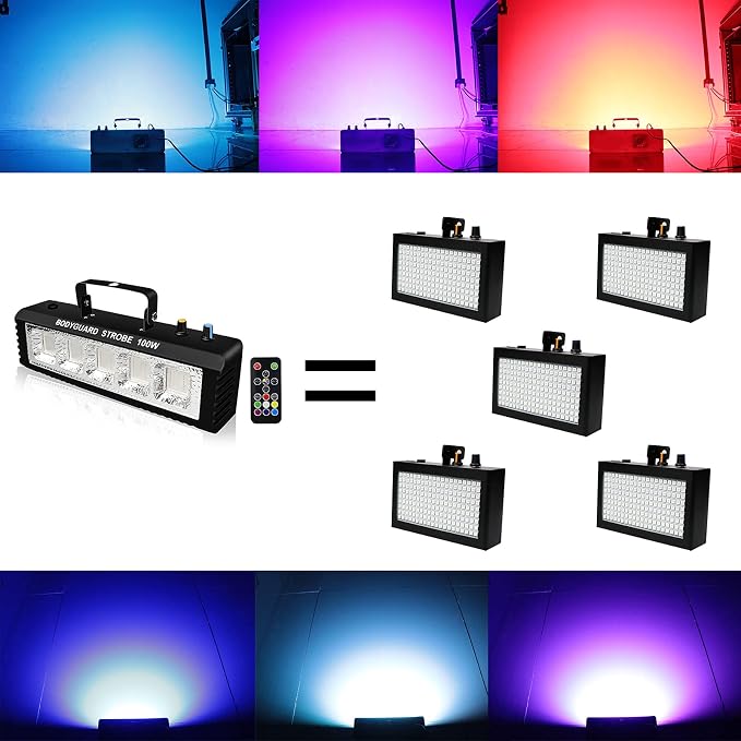 Strobe Stage Lights Sound Activated, 100W RGB LED Strobe Light, Halloween Light Effect with Remote Control, Professional DJ Party Lights for Banquet Host
