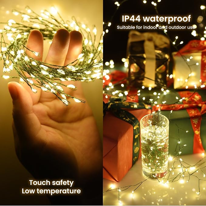 Dailyart Fairy Lights Plug in 200 Led Fairy Light with Remote 10Ft Firecracker String Lights with Timer 8 Modes Christmas Lights for Bedroom Wreath Party Window Wedding Tree Decoration Green Wire