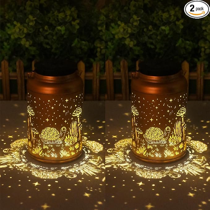 Birthday Gifts for Women Men - 2 Pack Turtle Solar Lanterns Outdoor Waterproof, Mothers Day Gifts for Mom Grandma, Hanging Turtle Solar Lights Garden Decor, Outdoor Decor for Patio, Yard
