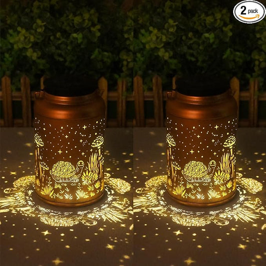 Birthday Gifts for Women Men - 2 Pack Turtle Solar Lanterns Outdoor Waterproof, Mothers Day Gifts for Mom Grandma, Hanging Turtle Solar Lights Garden Decor, Outdoor Decor for Patio, Yard