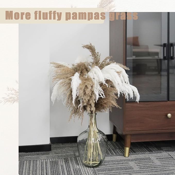 30 Stems 28 inch Boho Decor Tall - Dried Pampas Grass, Brown & White Pampas Grass Fluffy Large, Dry Flowers, Tall Pampas Bulk for Room Decor, Home Decor Floor,Wedding Decor