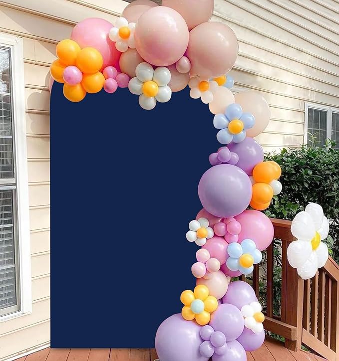 FANPROMS Wedding Arch Cover 7.2FT Navy Blue Arch Cover Backdrop Fabric for Birthday Party Spandex Arched Stand Covers 2 Sides Arch Covers Stretchy Backdrop for Arched Stand Covering Events Decor