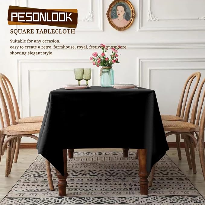Pesonlook 6 Pack Black Square Tablecloth, 52x52Inch Polyester Table Cover, Washable for Buffet/Wedding/Party