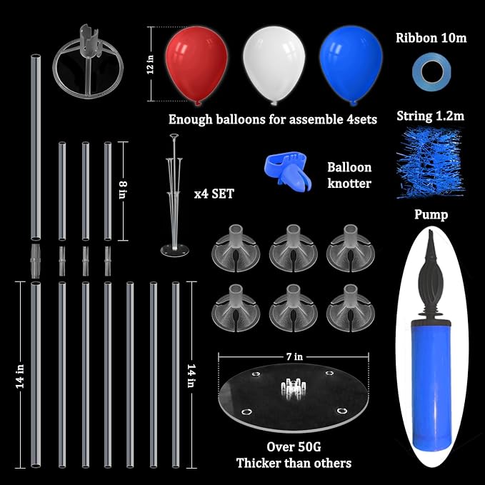 ZJDHPTY 4Set Red White and Blue Balloon Stand Patriotic Decorations | Balloon Centerpieces for 4th of July Memorial Day Labor Day Election Event Party Decor