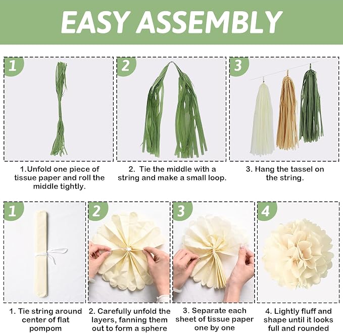 Sage Green Baby Shower Decorations, Welcome Baby Banner Olive Green Gold White Sand Confetti Latex Foil Balloons with Oh Baby Cake Topper Pom Poms Tassels for Boho Neutral Gender Reveal Party Supplies