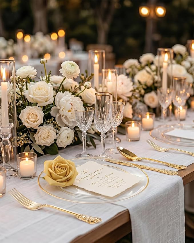 bUCLA HEAVYWEIGHT 300PCS Gold Plastic Silverware Disposable - Extra Heavy Duty Plastic Cutlery - Gold Disposable Utensils Set - Include 100 Knives, 100 Forks, 100 Spoons for Party & Special Moments