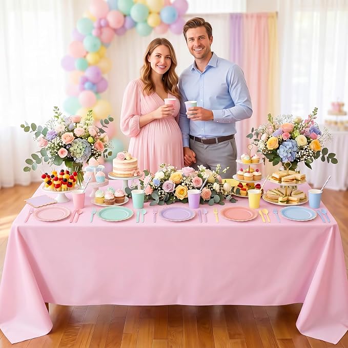 Vesici 452 Pcs Pastel Party Supplies Set for 50 Guests Include 9 Inch 7 Inch Paper Plates Napkins Tablecloths 9 oz Cups Forks Spoons Straws for Birthday Baby Shower Wedding Party Decorations, 6 Colors
