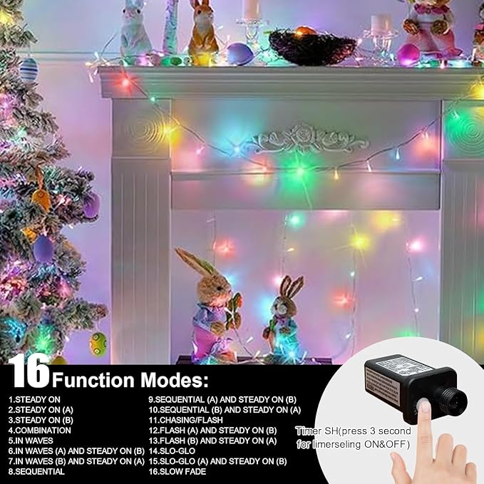 LAMPHOME Color Changing String Lights Plug in, 165Ft 500LED Warm White & Multicolor, Christmas & Easter String Lights Indoor Outdoor Waterproof, LED Tree Lights for Xmas Holiday Party Home Decor