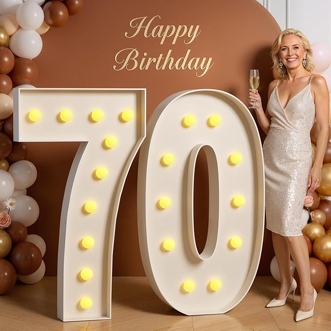 Tongjoy 4FT Marquee Numbers Large Light Up Numbers for 70th Birthday Decoration, Light Up for 70 Years Old, Anniversary Party Decor Birthday, Pre-Cut Foamboad DIY