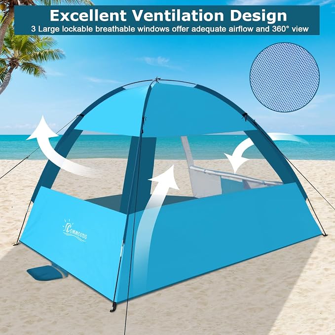COMMOUDS Beach Tent Sun Shelter for 3/4/6/8 Person, UPF 50+ UV Protection Beach Shade Canopy Tent, Lightweight, Easy Set Up and Carry