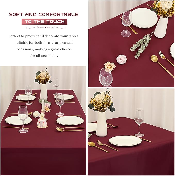 Showgeous 12 Pack Table Cloth Burgundy Tablecloth 60 x 102 Inch Table Clothes for 6 Foot Rectangle Tables, Wrinkle Resistant Washable Polyester Table Cover for Wedding Parties Banquet