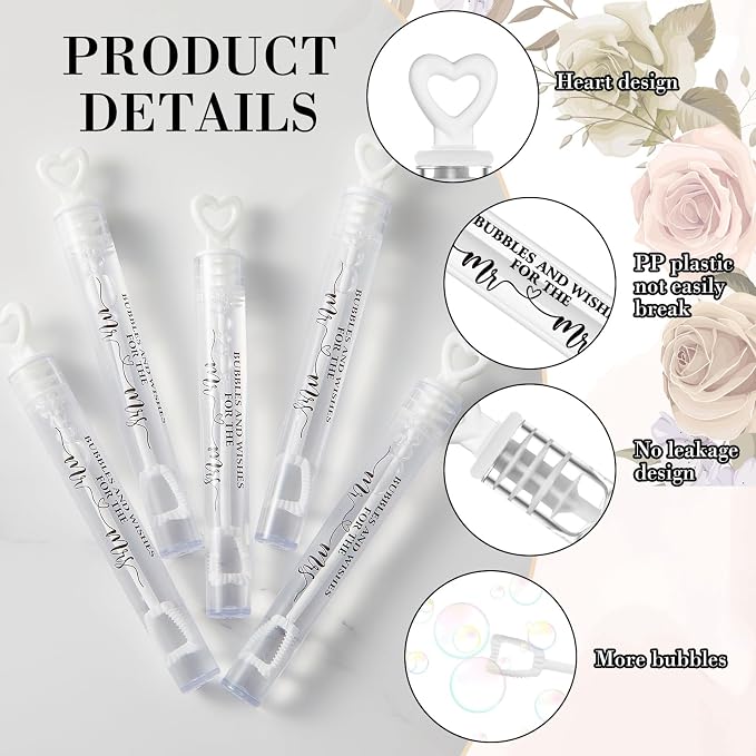 Hollowfly 120 Pack Wedding Mini Bubble Wands for a Wedding Bulk White Heart-Shaped Bubble Pattern for Guests Send Off Wand Adults Bridal Exit Shower Party Supplies Valentine Anniversaries Celebration