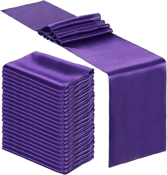 Bencailor 12 Pcs Purple Satin Table Runner Bulk 12 x 108 Inches Long Table Runners Bright Smooth Fabric Tablecloth for Wedding Banquet Birthday Spring Graduation Party Decorations