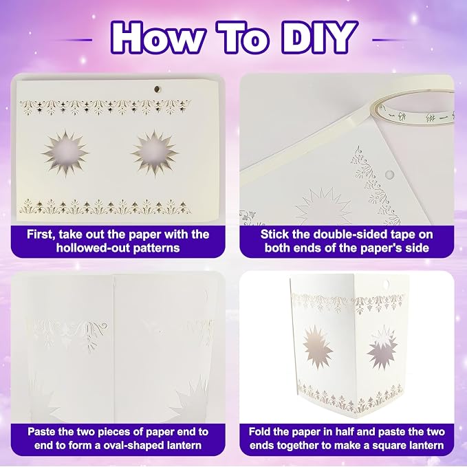 20 Pcs DIY Hanging Lanterns with String Light, Sun-Shaped Thickened Paper Cutout Lantern for Home Yard Decor, Suitable for Princess Girls Birthday Party Wedding Festival Decorations