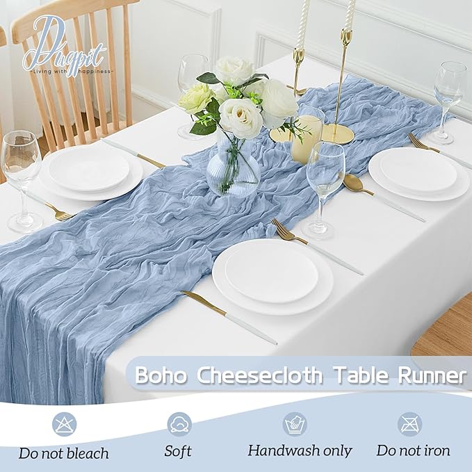 16Pack Dusty Blue Table Runner 10FT Dusty Blue Cheesecloth Table Runner 35x120Inch Long Boho Table Runners Rustic Gauze Table Runners for Party Wedding Bridal Shower Baby Shower Decorations