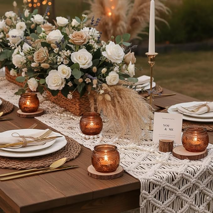 36 Pcs Amber Candle Holders Bulk- Floral Style Vintage Candle Holder for Rustic/Boho Wedding Table centerpieces, Bridal Shower, Baby Shower Decoration