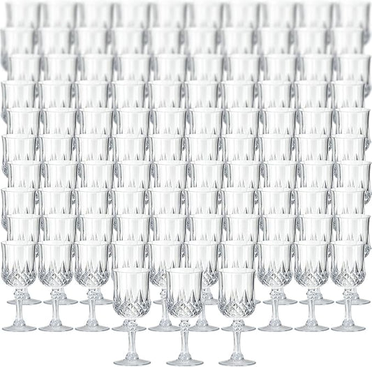 XKXKKE 100 Pcs Transparent Plastic Wine Glasses, Plastic Water Goblets for Parties, Stemmed Drinking Glasses for Wedding Reception, Grand Event Party Bar Supplies Reusable Drinking Cups