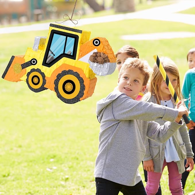 WERNNSAI Construction Piñata - Construction Party Supplies Dump Truck Piñata with Blindfold and Bat for Boys Kids Tractor Excavator Theme Birthday Party Game Decorations (16.5" x 10.4" x 3")