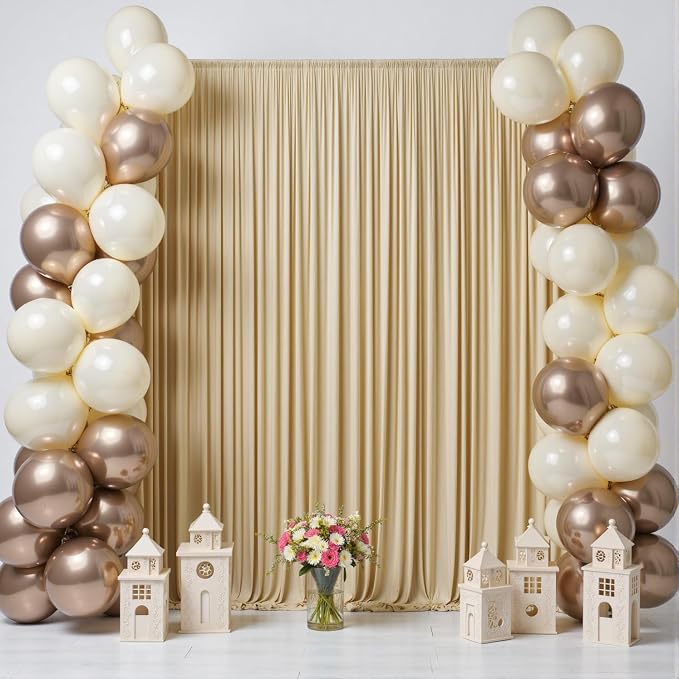 20x16ft Beige Backdrop Curtains for Wedding Party, 4 Panels 16 ft Long Back Drop Cloth, Wrinkle-Free Polyester Drapes for Birthday, Baby Shower, Stage Photography Background