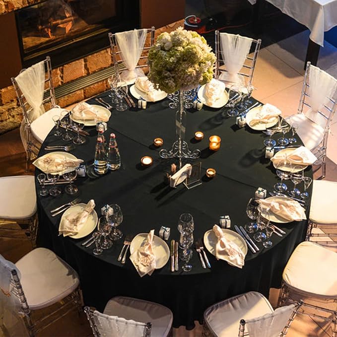 10 Pack Black Round Tablecloth 120 Inch Round Table Cloth Washable Polyester Fabric Bulk Linen Tablecloths Round Table Cover for Parties Wedding Banquet Buffet Dinning