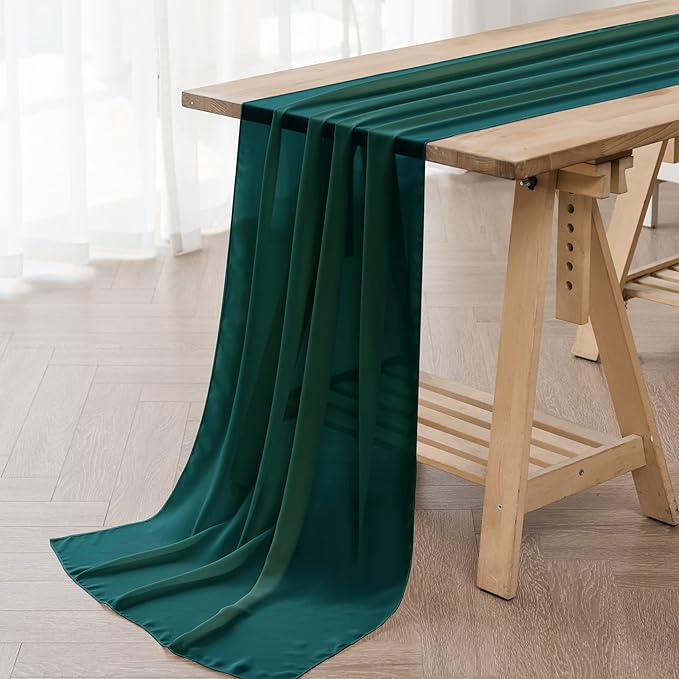 6Pack 9ft Christmas Chiffon Table Runner 14x108 Inch Sheer Romantic Table Runner for Wedding Birthday Party Bridal Shower Outdoor Decoration-Hunter