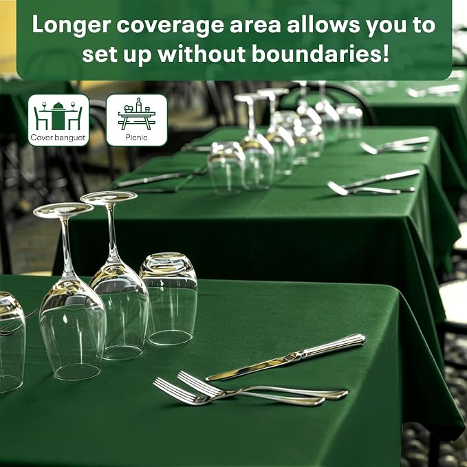 54IN X 600FT Plastic Table Cover Roll, Plastic Table Cloths for Parties, Birthday, Weddings, Banquet,Disposable Tablecloth Roll for All Shape Tables,Party Supplies(Green, 54 Inch X 600 Feet)
