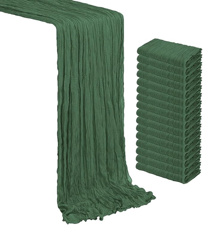 MDS Pack of 25 Cheesecloth Table Runner 35x170 Inch, 14FT Long Gauze Cheese Cloth Table Runner for Wedding Party Birthday Bridal Shower Farmhouse Garden Boho Rustic Table Decoration - Hunter Green