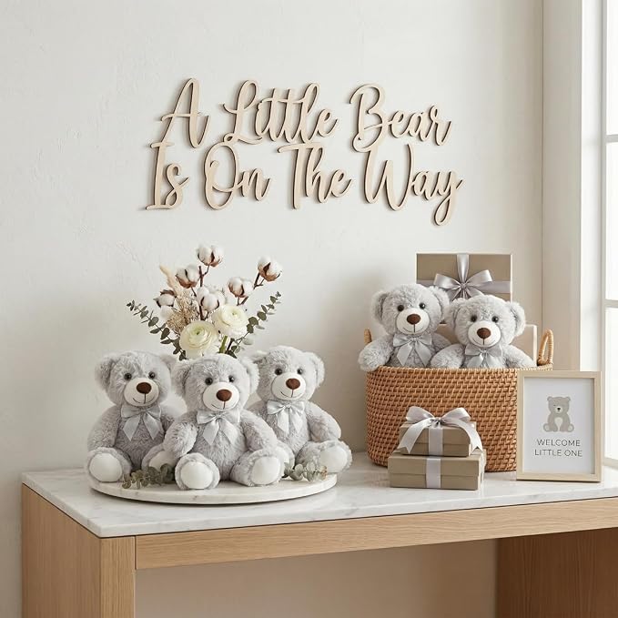 MaoGoLan Bulk Teddy Bear Baby Shower, 10 Packs Small Gray Teddy Bear Stuffed Animals in Bulk,13.5" Small Stuffed Bears Plush for Wedding,Birthday,Christmas, Party Decorations