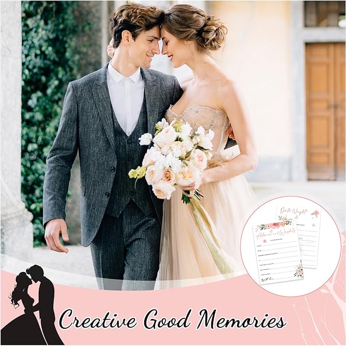 Silipull Bridal Shower Games Set for 50 Guests Includes Bingo, He Said She Said, Scramble, Would She Rather, Advice and Wishes Wedding Games Double Sided with Wooden Box, 20 Pencils(Floral)