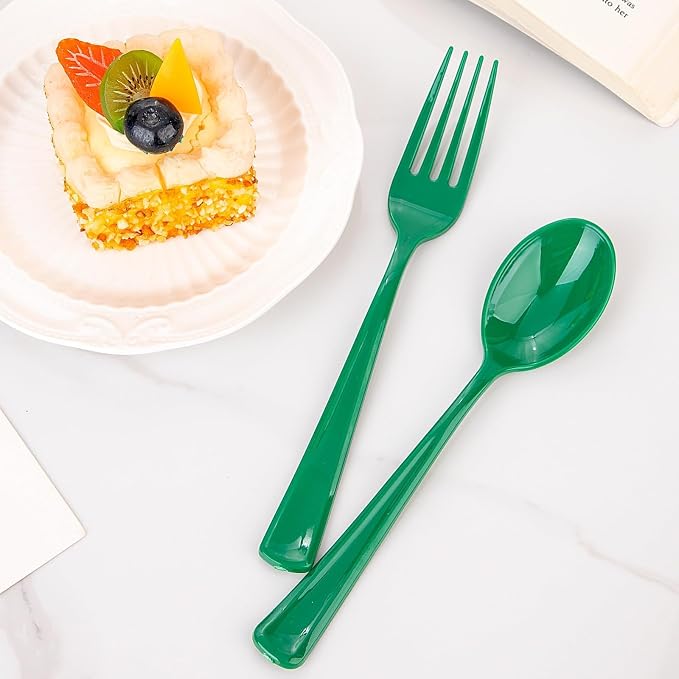 WDF 160 Pcs Green Plastic Silverware - Heavy Duty Silverware Includes 80Forks, 40Spoons, 40Knives, Green Plastic Utensils Perfect for Party/Wedding/Birthday/Daily Using