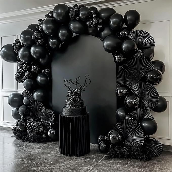 108Pcs Black Double Stuffed Balloons Different Size, 18/12/10/5 inch Matte Black Balloons Garland Arch kit for Graduation Halloween New Year Anniversary Birthday Halloween Party Decoration