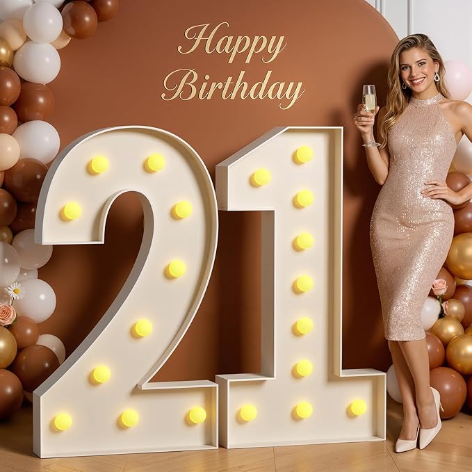 Tongjoy 4FT Marquee Numbers Large Light Up Numbers for 21st Birthday Decoration, Light Up for 21 Years Old, Anniversary Party Decor Birthday, Pre-Cut Foamboad DIY