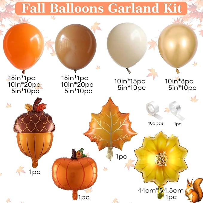 Fall Party Decoration Balloon Arch Kit, Orange Burgundy Brown Beige White Balloons with Maple Leaves Pumpkin Foil Balloons Garland for Thanksgiving Autumn Harvest Birthday Baby Shower Decor Supplies