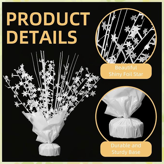 12 Pack White Metallic Foil Spray Centerpiece Star Table Decoration Burst Table Centerpieces for Birthday New Year Wedding Anniversary Graduation Party Supply (White)