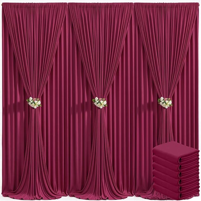 30ft x 10ft Burgundy Backdrop Curtain for Parties Wedding Maroon Wrinkle Free Backdrop Drapes Panels for Birthday Party Bridal Shower Photo Photography Polyester Fabric Background Decoration