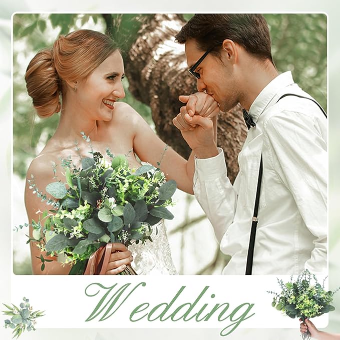 Eucalyptus Leaves Stems 90 PCS, 6 Kinds Mixed Greenery Bulk, Faux Silver Dollar Eucalyptus Stems, for DIY Bouquets Floral Arrangement Wedding