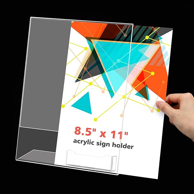 Crtiin 6 Pcs Acrylic Slanted Sign Holder with Business Card Holders Clear Display Stand Flyer Stand with Gift Card Holder for Office Table Advertisement Brochure (8.5 x 11 Inch,Side Insert)