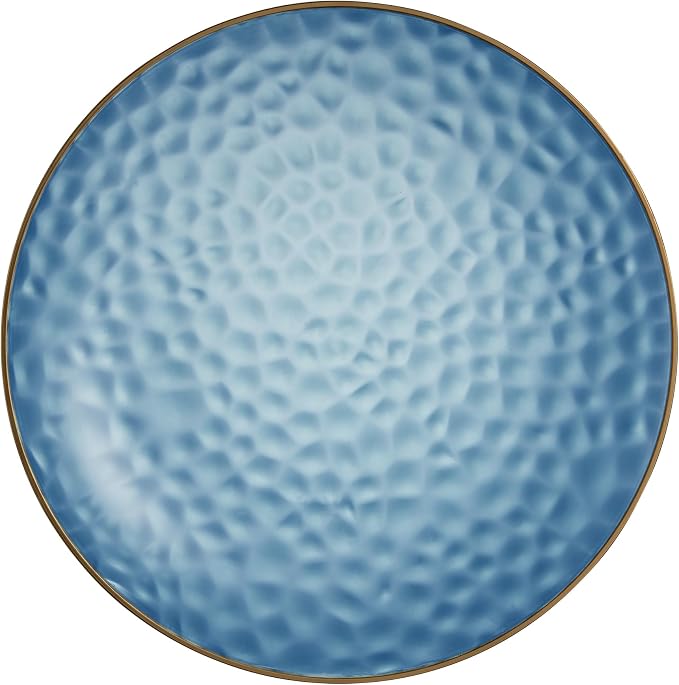 PLASTICPRO 30 Pack Hammered Plastic Plates Heavyweight Disposable Plastic Plates Elegant Clear Hammered Rim Platsic Party Dishes (Blue With Gold Rim, 9'' INCH PLATES)